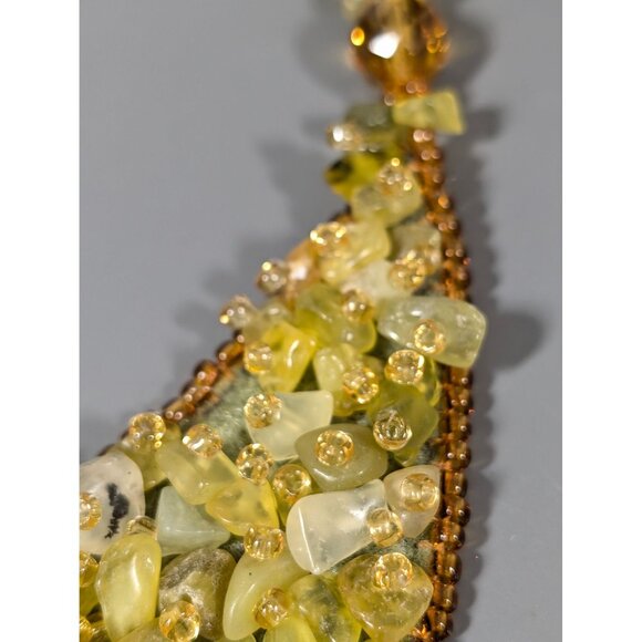 Artisan Green Stone Larve Oval Leather Back Collar Statement Necklace Boho Triba - Picture 6 of 15